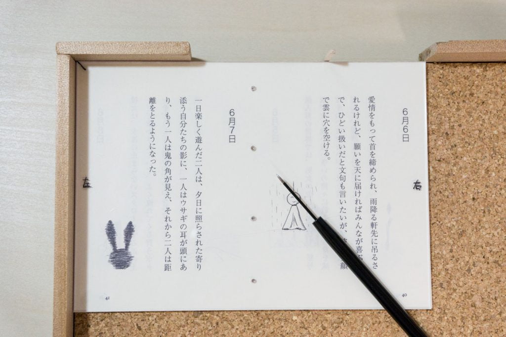 一文物語365 新作手製本はん・ぶんこ2017年の中巻本文冊子A6サイズに糸を通す穴を空ける
