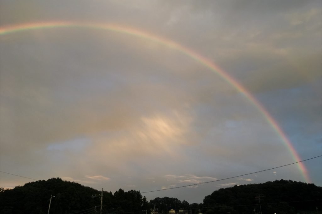 夕方の空にかかった虹