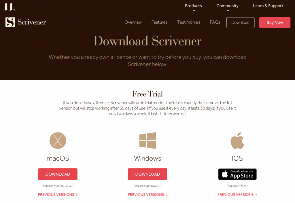 Scrivener3ダウンロードページ