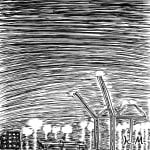一文物語365の挿絵:夜の海沿いの工場