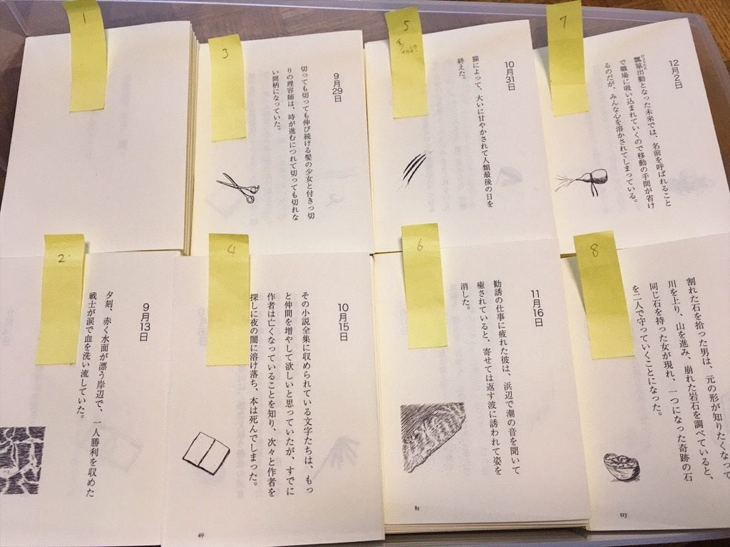 糸かがり手製本一文物語365舞の本文用紙が折り終わった