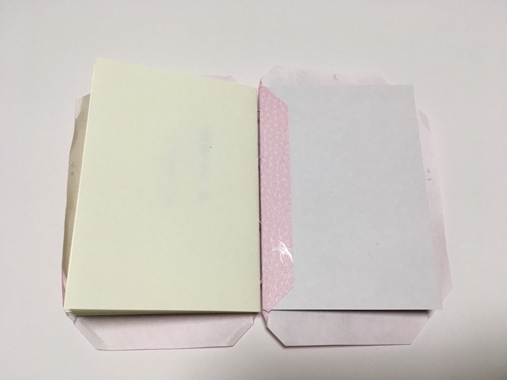 糸かがり手製本一文物語365舞の表紙内側(見返しを貼る前)