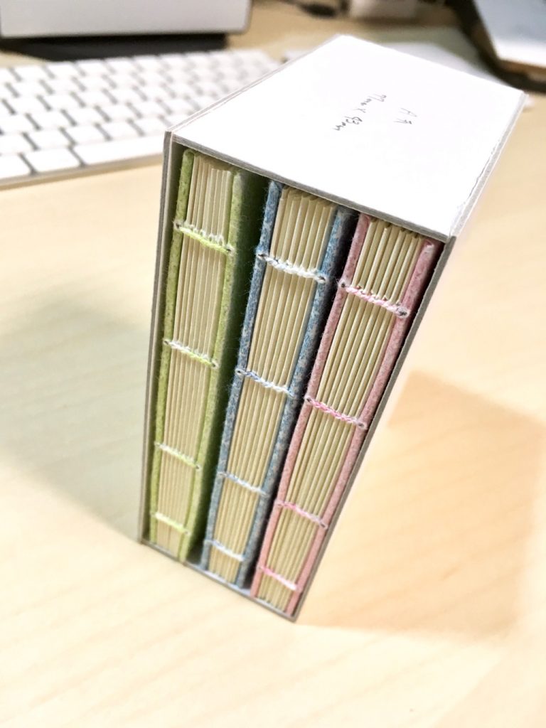 糸かがり手製本はん・ぶんこ3冊収納BOXの収納イメージ
