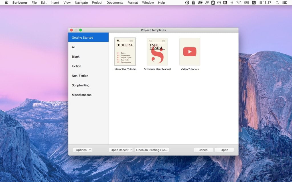 Scrivener3起動画面
