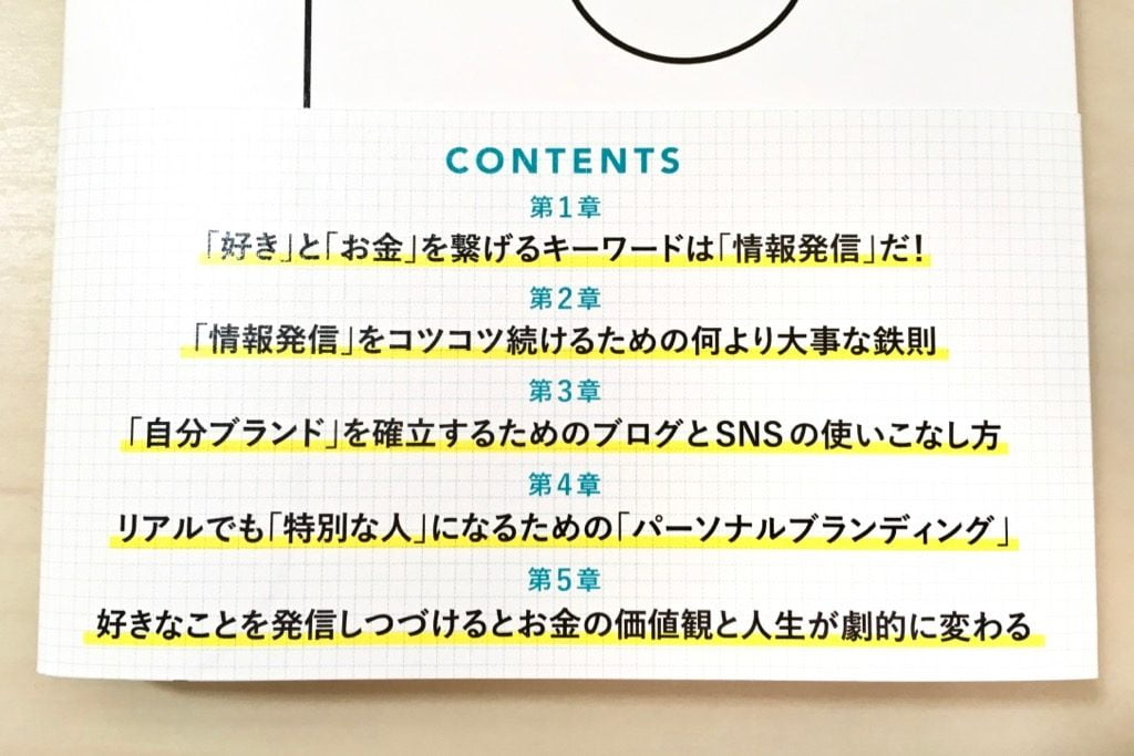 「好き」と「ネット」を接続すると、あなたに「お金」が降ってくる 帯裏の章構成