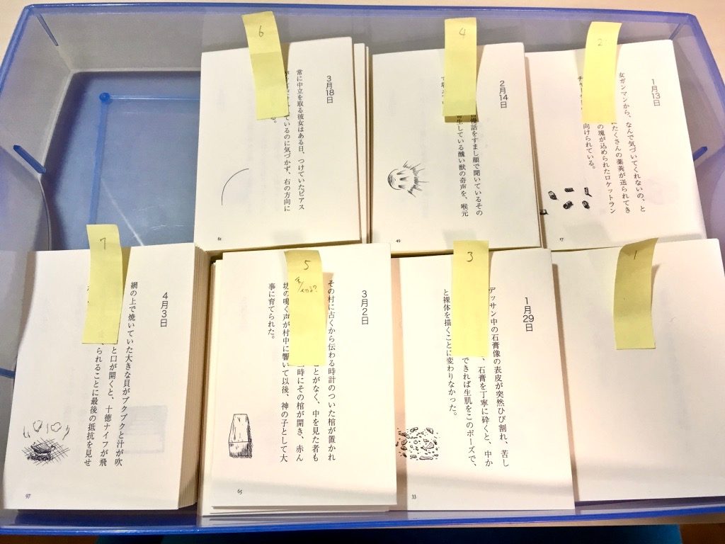 手製本「ポケットに入る宇宙の一文散系」の本文用紙を半分に折ったところ