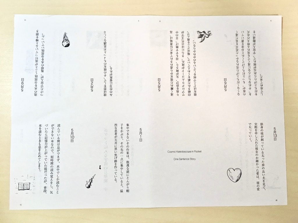 新作一文物語手製本「ポケットに入る宇宙の万華鏡 中」本文確認用の用紙