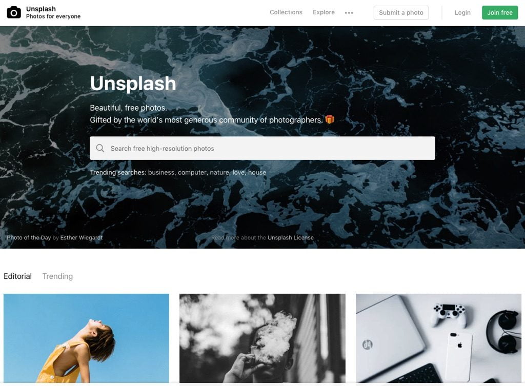 UnsplashWebサイトスクリーンショット