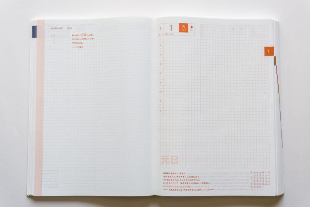 ほぼ日手帳2019の1月初めのページ