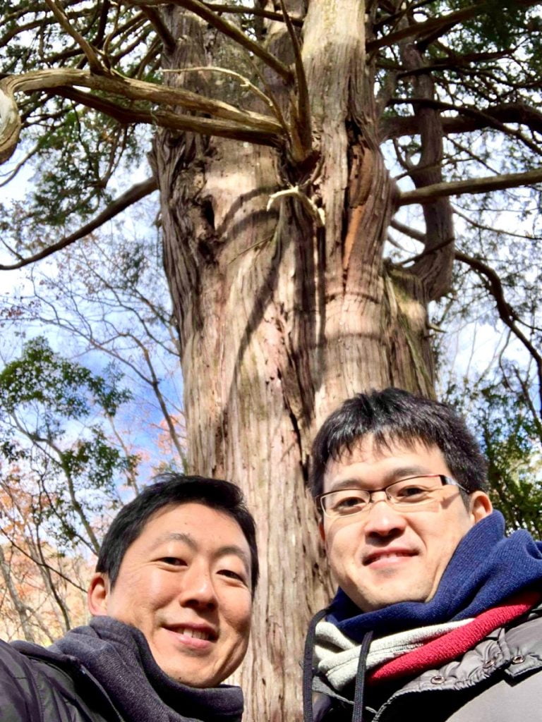 奥多摩倉沢のヒノキの前