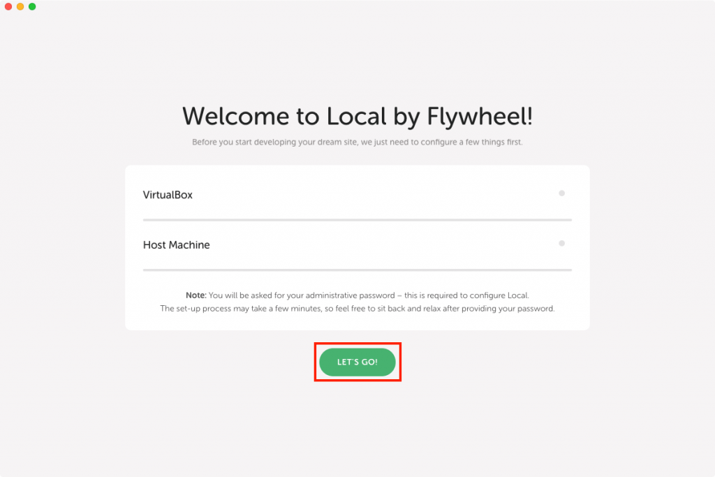 Localのセットアップ画面
