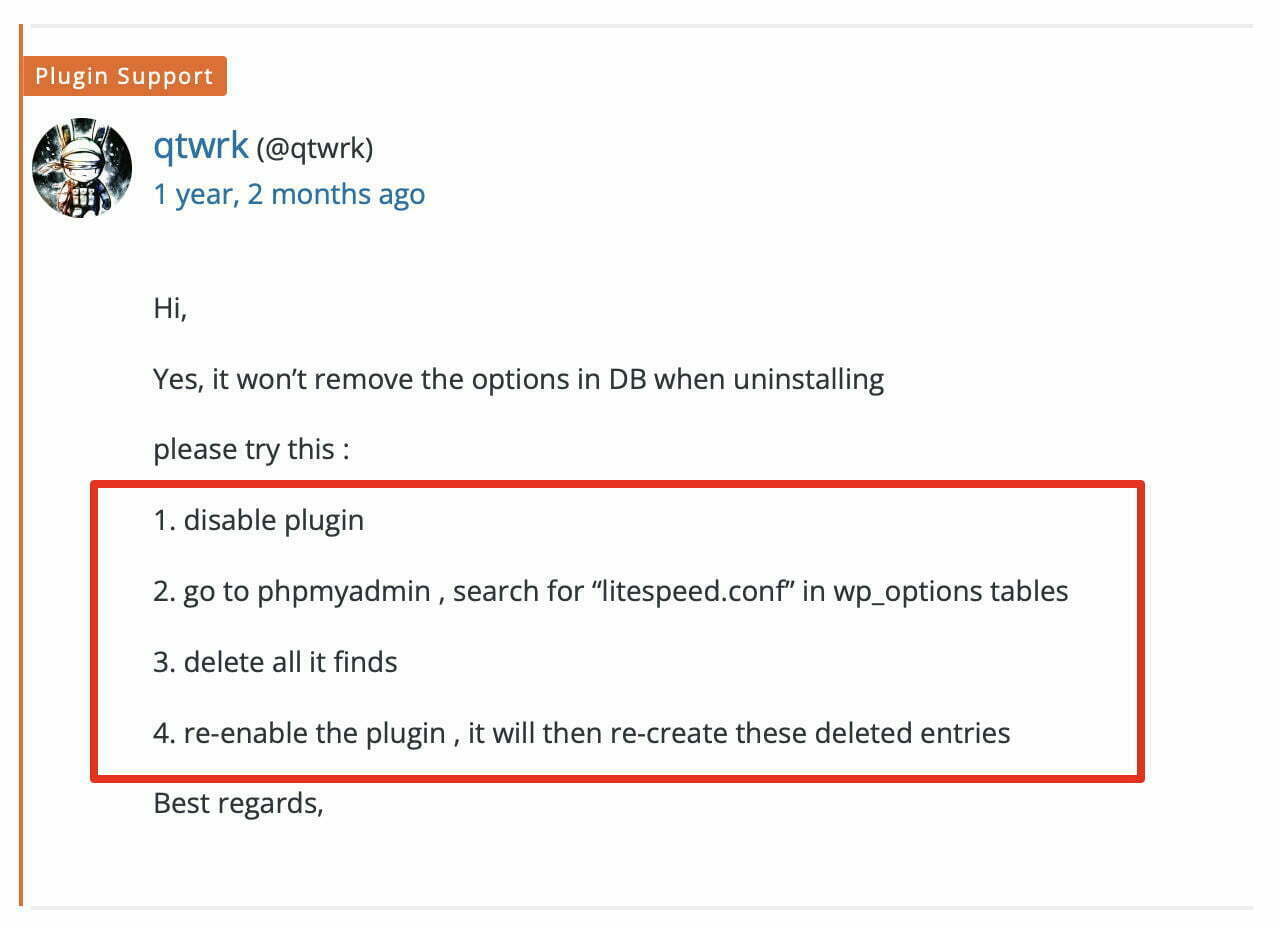 WordPressプラグイン「LiteSpeed Cache」フォーラムのエラー修復方法